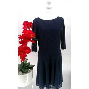 Antonio Melani Womens Navy Blue Classic Eyelet Lace Overlay Sheath Dress Size 10